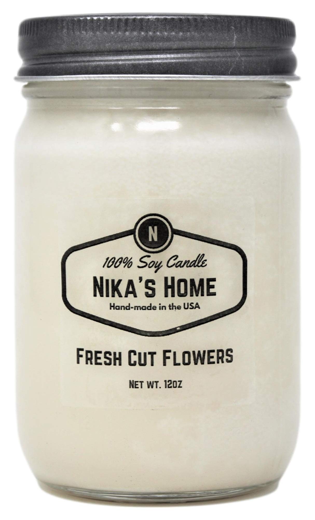 Nika's Home Fresh Cut Flowers Soy Candle - 12oz Mason Jar - Non-Toxic - Hand Poured in The USA, Long Burning 50-60 Hours Highly Scented All Natural, Clean Burning