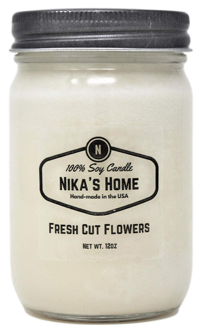 Nika's Home Fresh Cut Flowers Soy Candle - 12oz Mason Jar - Non-Toxic - Hand Poured in The USA, Long Burning 50-60 Hours Highly Scented All Natural, Clean Burning