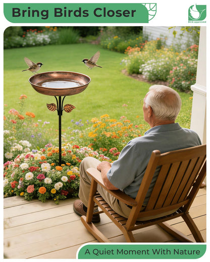 OUISJYER Metal Bird Bath for Outdoors, 12" Dia Bowl with Stable Upgrades Stake Birdbaths Garden Yard Lawn Decor 0.7 Gallon