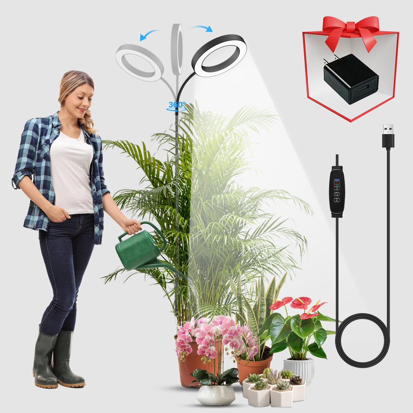 YZIXNUY Grow Lights for Indoor Plants, Full Spectrum Plant Lights for Indoor Growing with 3/9/12H Auto Timer, 3 Spectrum Modes, 10-Level Dimmable, 68" Height Adjustable for Growing Large Tall Plants