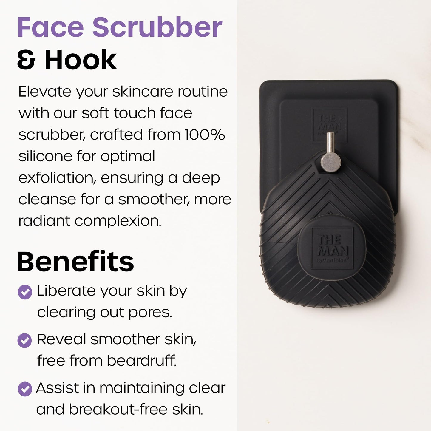 The Man Face Scrubber - Silicone Face Scrubber for Men, Gentle Exfoliating Face Massager, Flex Face Brush for Men, Removes Dead & Dry Skin, Face & Skin Care Scrub, Shower Facial Cleansing Brush