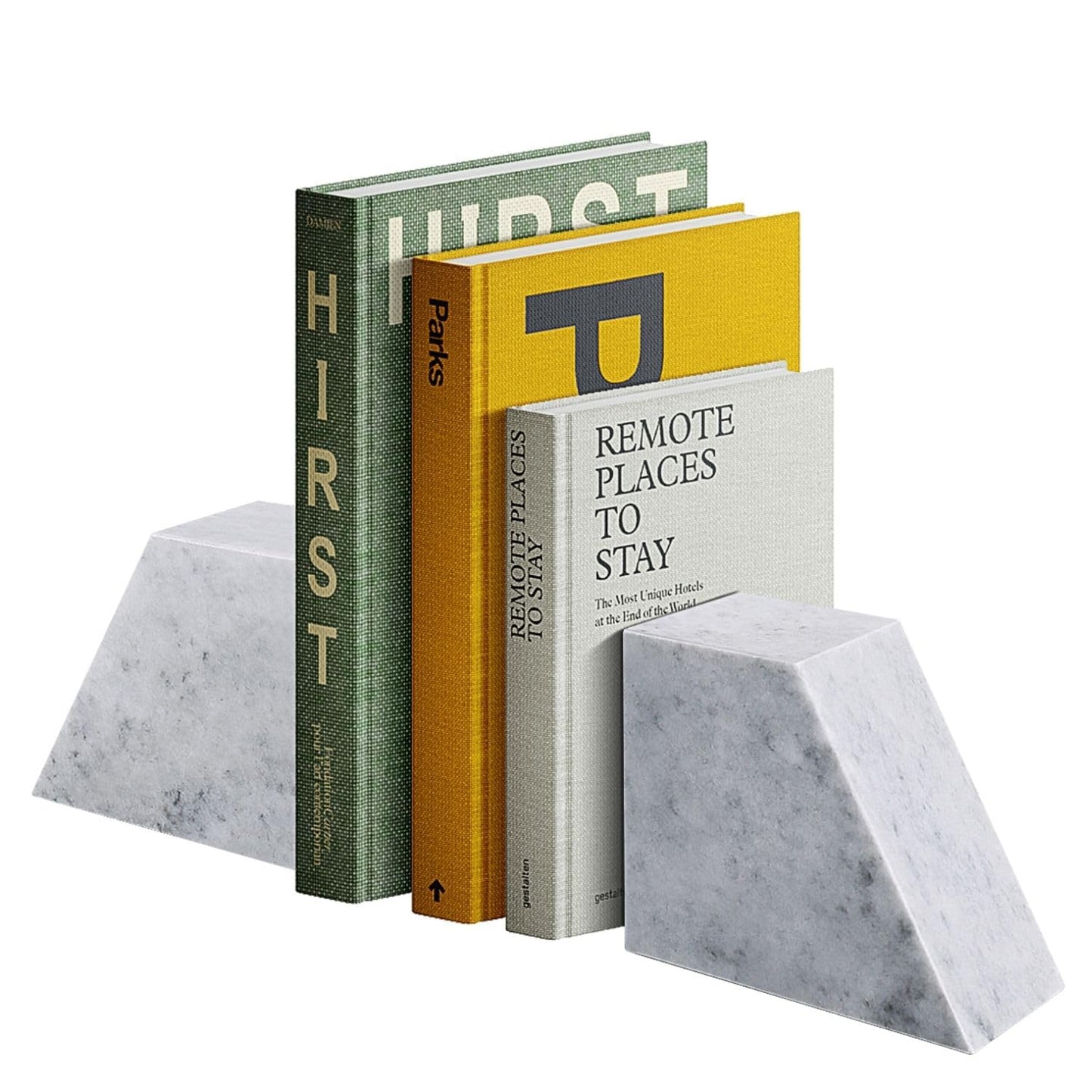 Flexzion Book Ends for Heavy Books - White Marble Bookends Decorative for Shelves, Weighted Modern Stone Marble Bookends Stopper with Non-Skid Bottom for Desk, Shelves, Kitchen and Office (Set of 2)