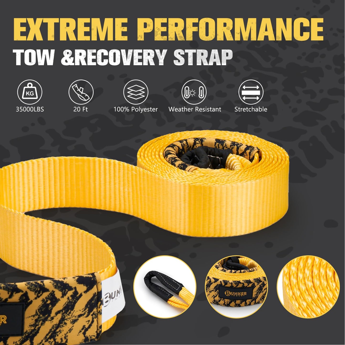 BUNKER INDUST Off-Road Traction Boards + 3" x 20ft Recovery Straps + Pair 3/4 D Ring Shackles + Bag 35,000 lbs Tree Saver Winch Strap
