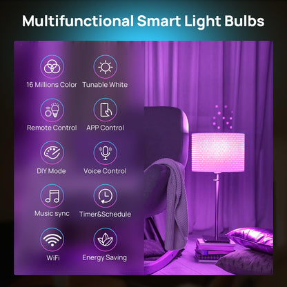 Consciot Smart Light Bulbs, WiFi Bluetooth Color Changing LED Light Bulb, Music Sync, 60W Equivalent Smart Bulb, A19 E26 RGBTW Light Bulbs That Works with Alexa/Google Home/Apple Home/Siri, 3 Pack