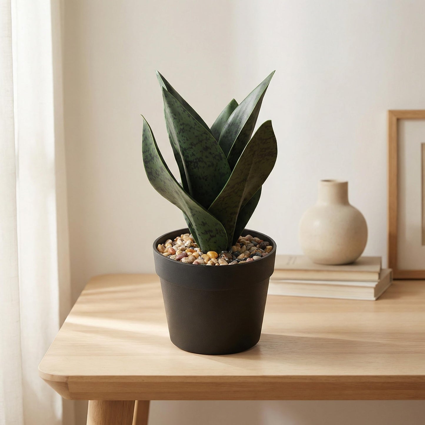 Tisuvimy Artificial Snake Plant in Matte Pot Small Faux Sansevieria Potted with Fixed Stones,9.8" Fake Fake Sansevieria Aloe Tropical Plant for Home Shelf Office Desk Bathroom Room Decor