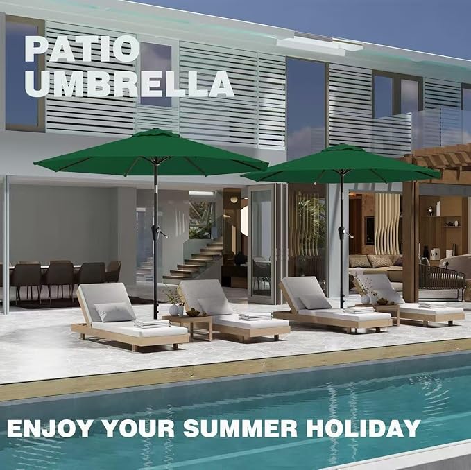 AreShark 9 FT Patio Umbrella for Outdoor, Outdoor Table Umbrella with Push Button Tilt and Crank, Outdoor Patio Umbrellas with 8 Sturdy Ribs for Market, Garden, Pool (Dark Green)