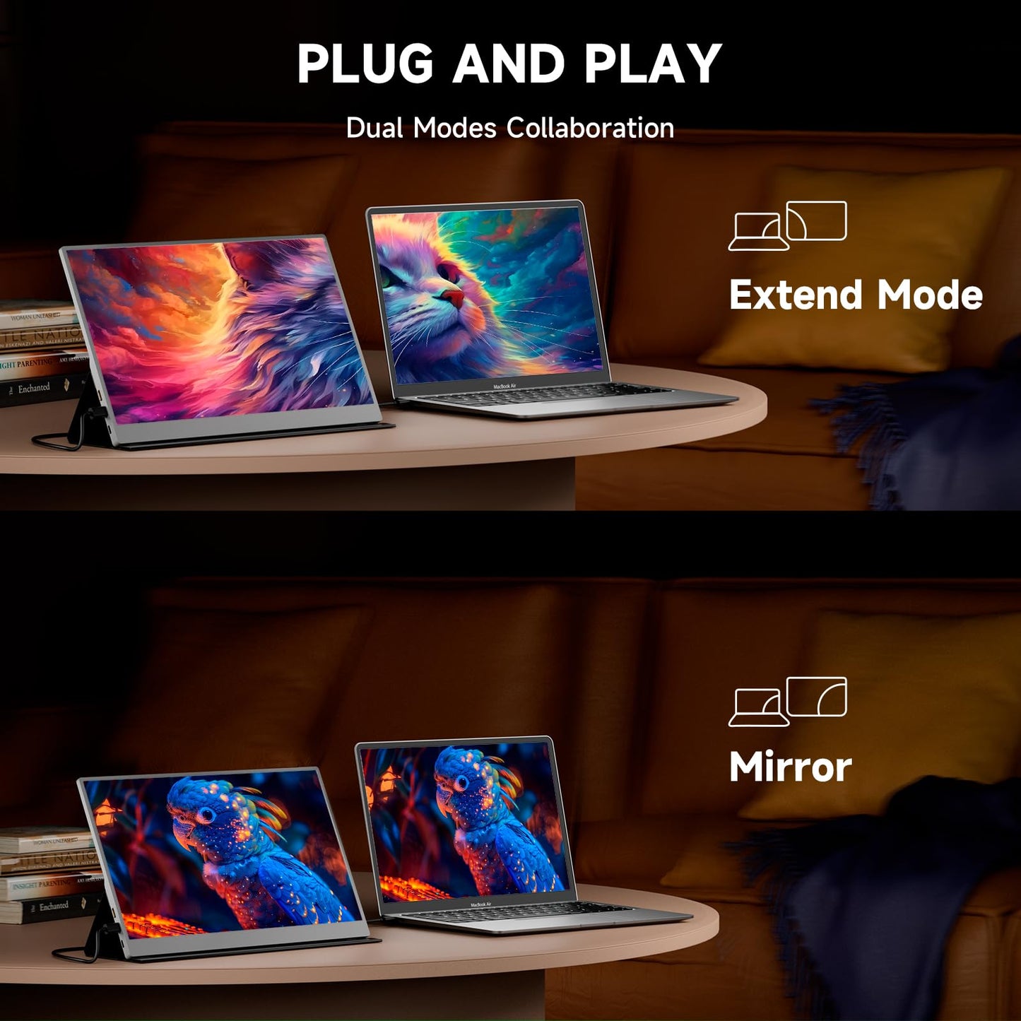 AYY Portable Monitor for Laptop 15 Inch, FHD 1080P USB-C HDMI Travel Monitor External for Computer, Second Display HDR IPS Gaming Monitor Extender for PC MAC Phone PS4/5 Xbox Switch, Built-in Speakers