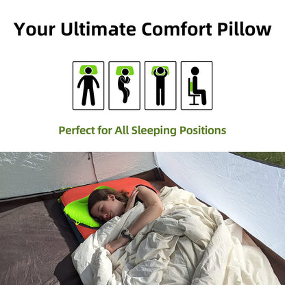 Crisonky Camping Pillow - Inflatable Pillow - Travel Pillows for Backpacking & Airplane, Lumbar Support 2.0 Blow Up Pillow, Ultralight Compressible, Comfortable, Ergonomic Pillows
