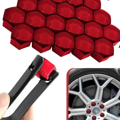 Cuymoap 20 PCS Lug Nut Covers, 19 mm Tire Nut Dustproof Protective Cover with Pull Clip, Rustproof Electroplated Aesthetically Pleasing Decoration, for Most Cars Tire Trim Accessories (Red)