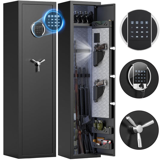 Silkight 3-5 Fireproof Gun Safe, Quick Access Digital Rifle Gun Safes for Home Rifle and Pistols, Long Gun Safes for Rifles and Shotguns with Touchscreen Pad, Mute Function, Dual Alarm & Metal Box