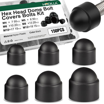 150 Pcs Metric Plastic Bolt Caps, Hex Head Dome Covers for M4–M12 Bolts, Waterproof Dustproof Protective Nut End Caps