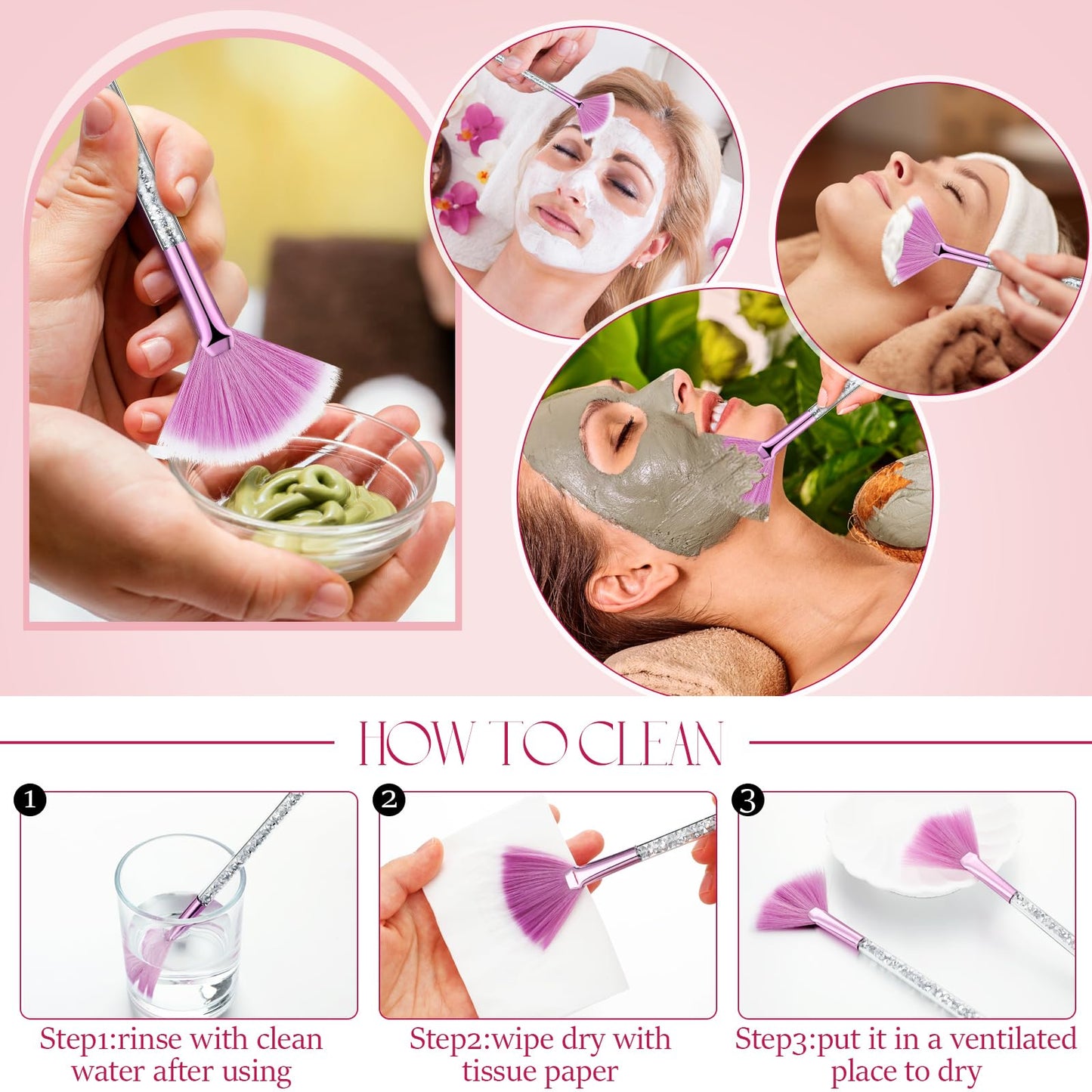 9 Pieces Facial Fan Mask Brushes, Soft Facial Applicator Brushes Tools for Peel Glycolic Makeup for Mud Cream(Champagne)