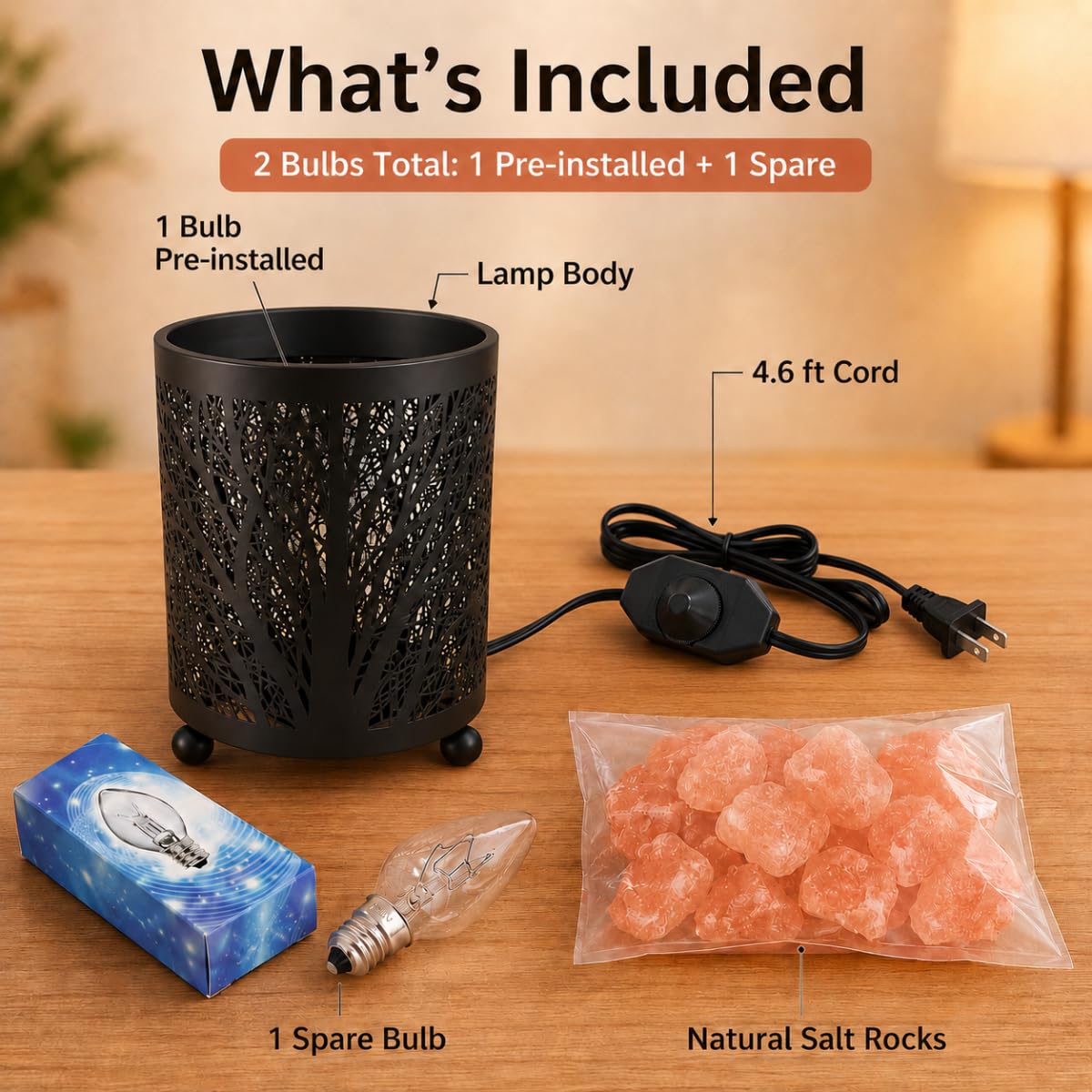 LOOPUPU Himalayan Salt Lamp 5in Plug-in Natural Pink Salt Rock Night Light Dimmer Switch 2 Bulbs Included Bedroom Desk Decor (Forest Shadow)