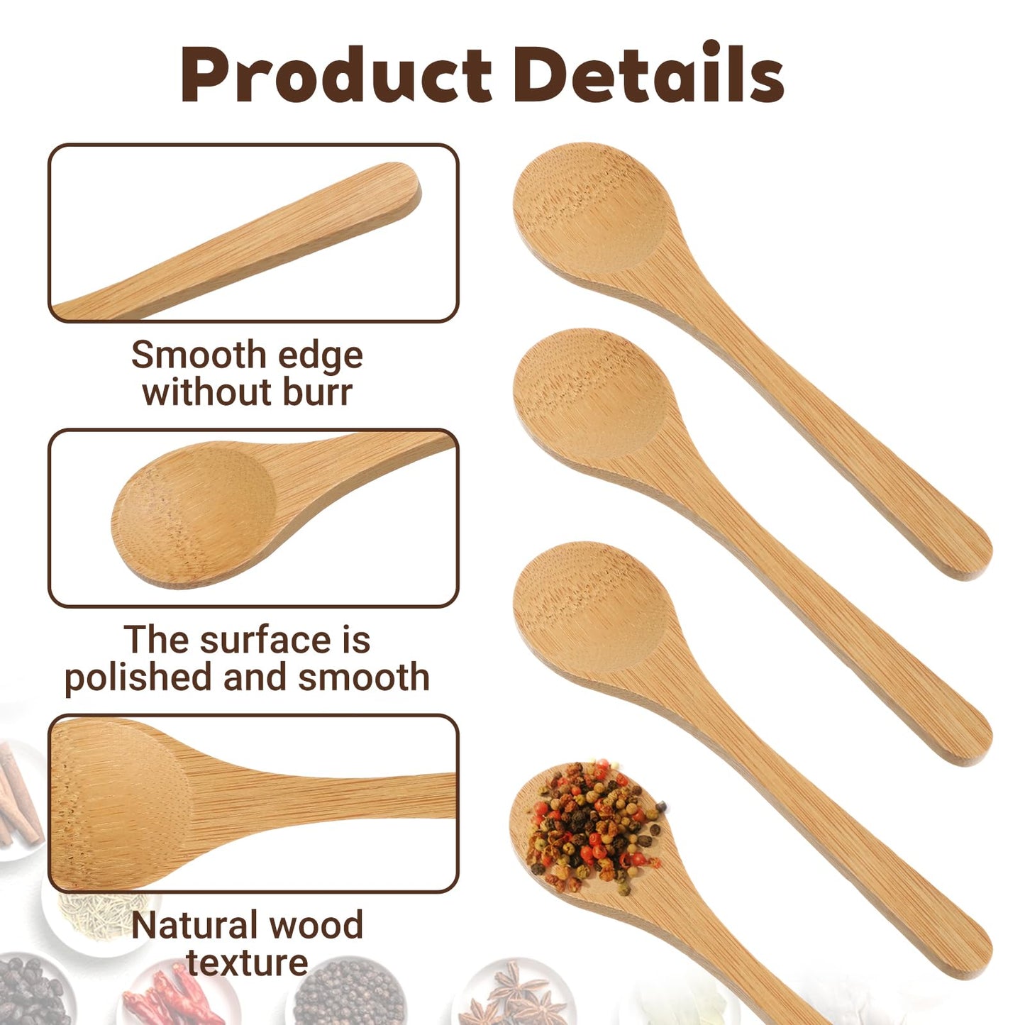 100Pcs Small Wooden Spoons Mini Tiny Wood Spoons Bulk for Tea Coffee Sugar Ice Cream Salt Spices Honey Jars Home Kitchen 5 Inch