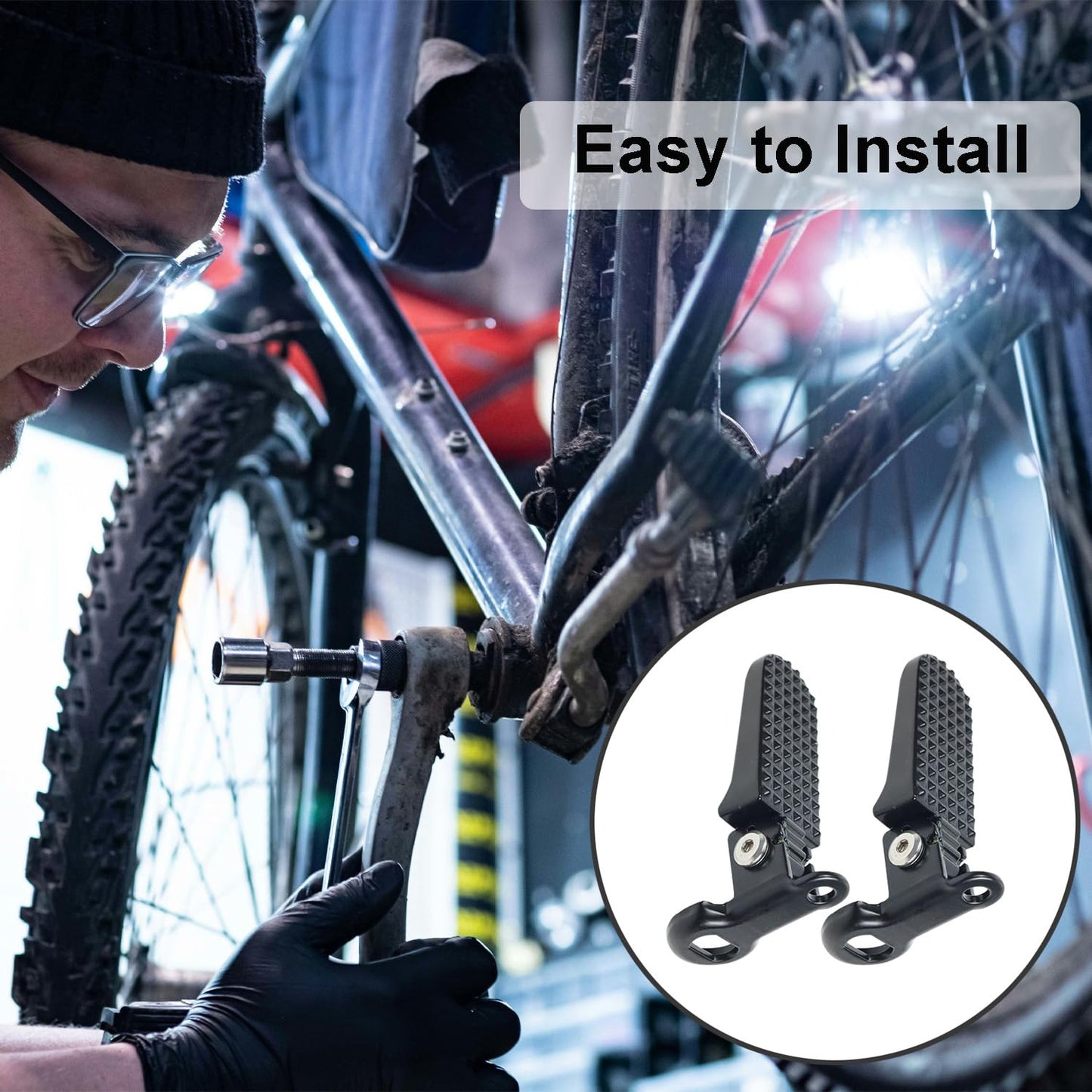 Reicyfang 1 Pair of Bike Foot Pegs, Aluminium Alloy Non-Slip Bike Rear Pedals,Mini Folding Bicycle Foot Pegs for Mountain, City, E-Bikes & Folding Bicycles