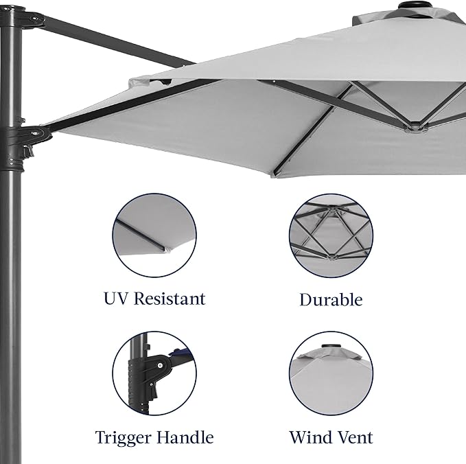 Best Choice Products 10ft Offset Cantilever Hanging Market Patio Umbrella, Smooth 360° Rotation, 8 Sturdy Ribs, Easy Adjustment - Fog Gray