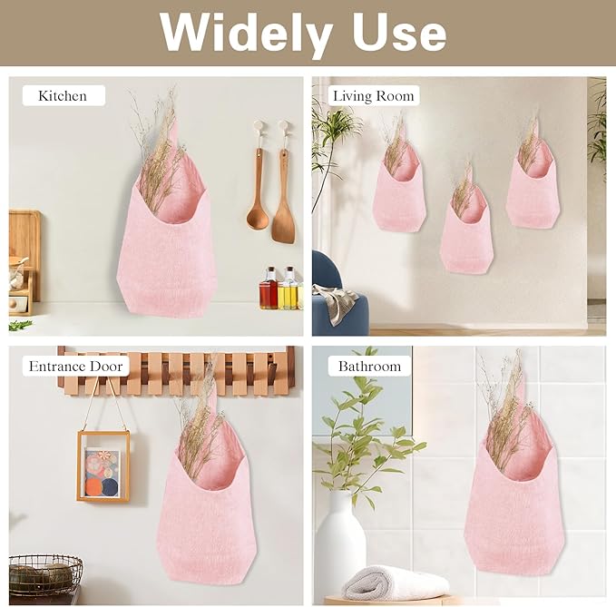 100% Linen Hanging Storage Bags Baskets 2 Pcs, Small Wall Storage Bag
