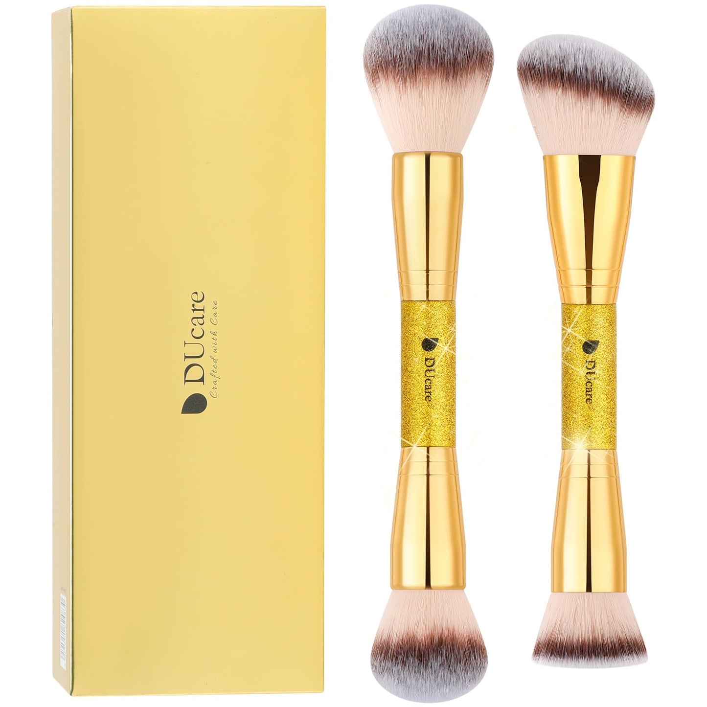 DUcare Foundation Brush Contour Bronzer Makeup Brush Double Ended Self Tanner Brush Sculpting Brush for Blending Liquid Powder Concealer Cream Cosmetics Blush Buffe