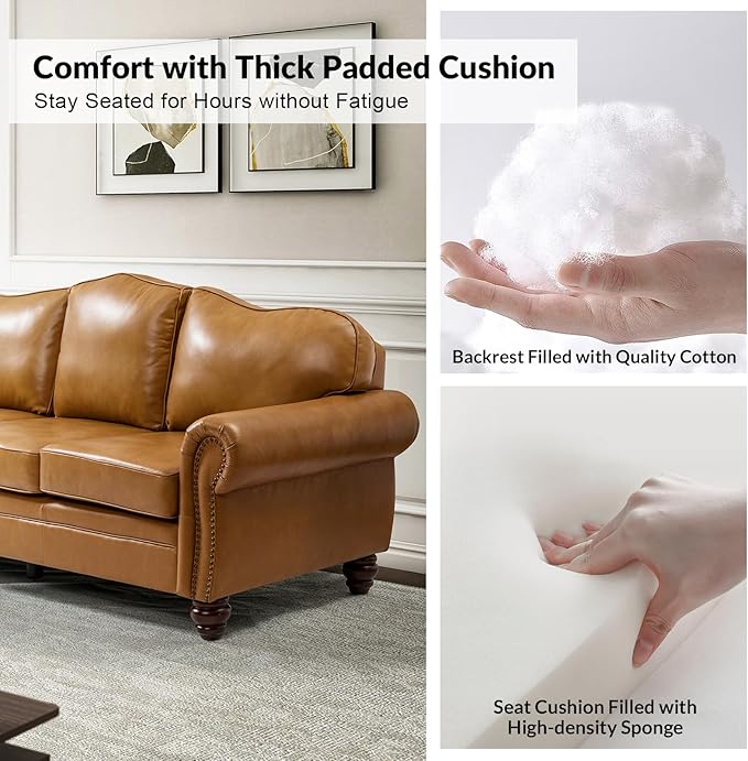 81" Genuine Leather Sofa, Classic 3-Seater Couchs