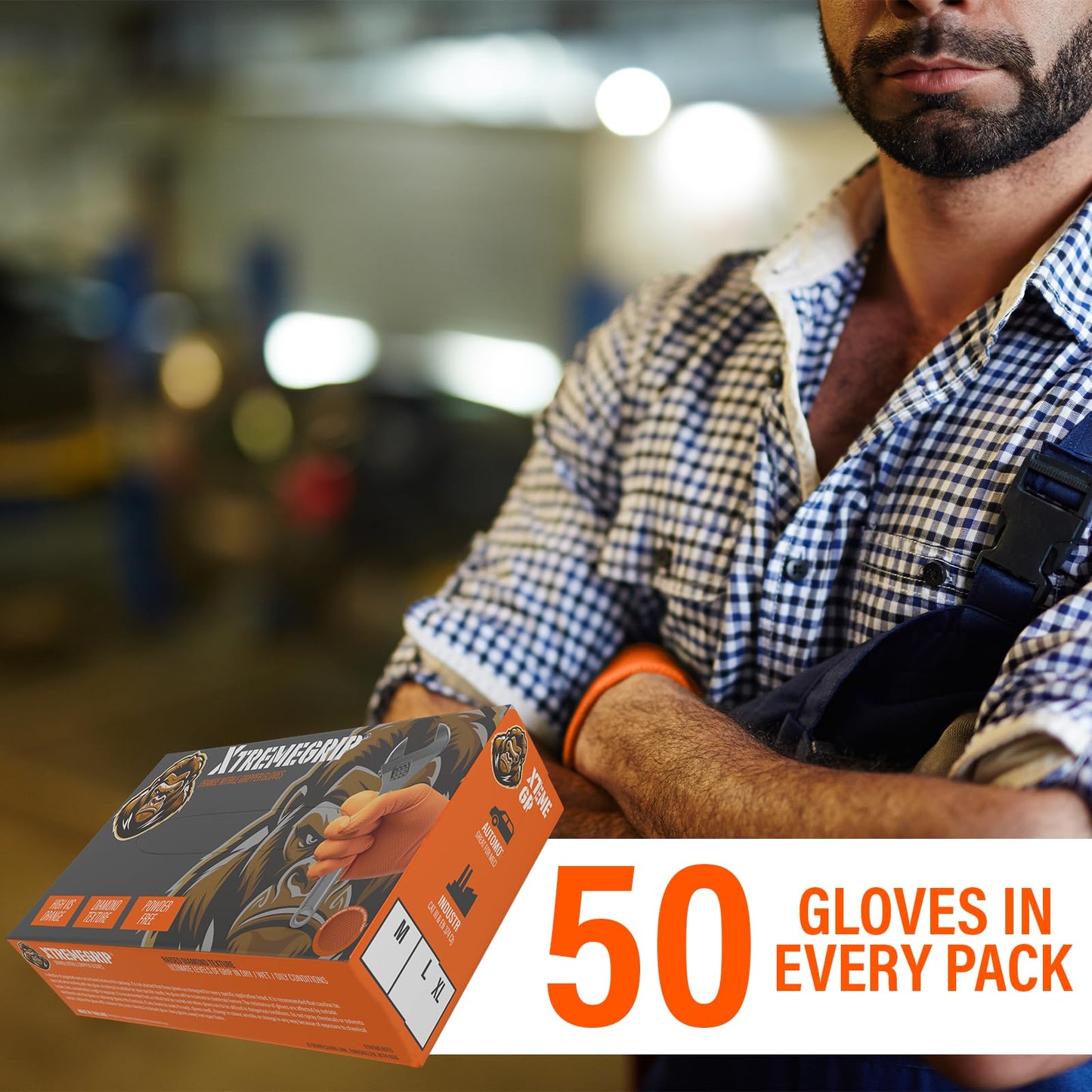 Xtremeauto Nitrile Gloves - Disposable, Diamond Grip Orange, Powder-free & Latex Free Extra Thick & Strong Mechanics Gloves (1 Box, Medium)