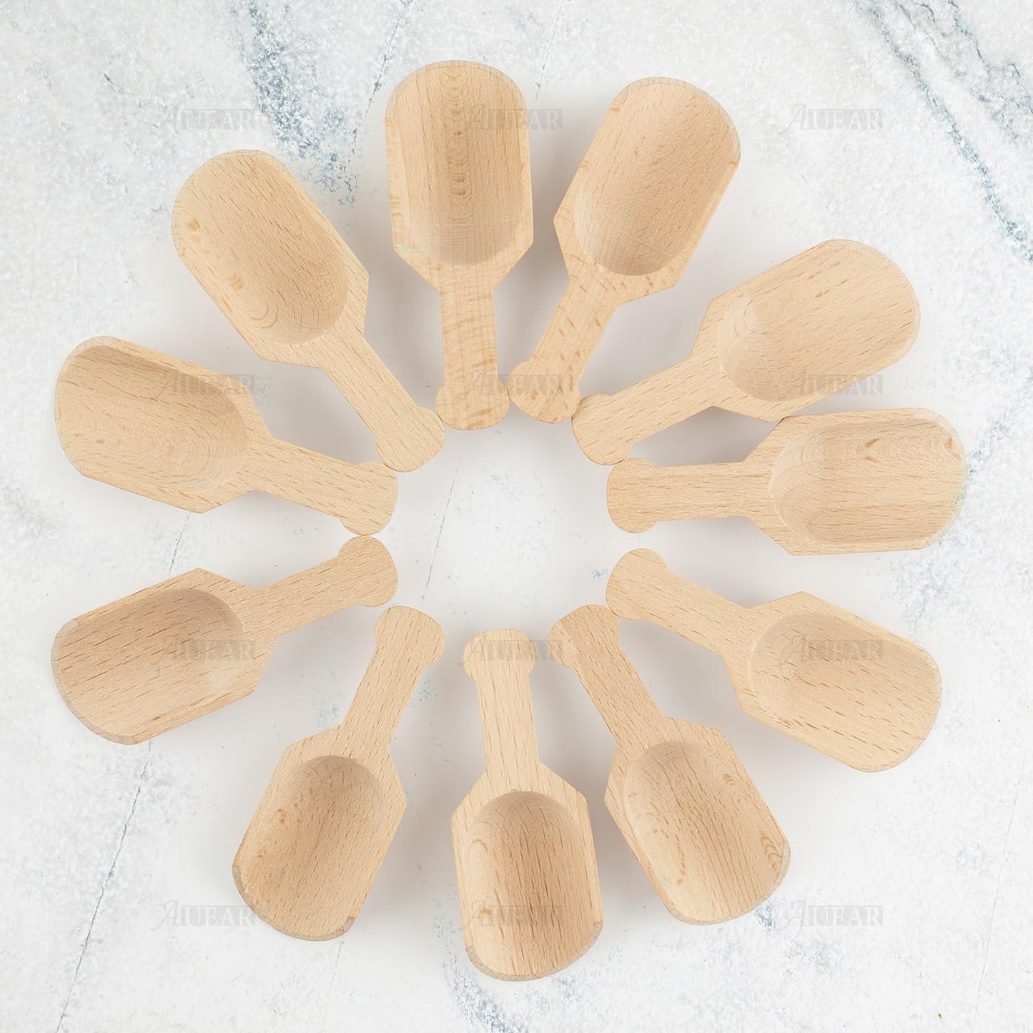AUEAR, Mini Wooden Scoops Unpainted Kitchen Spoon for Candy Spices Parties Bath Salts Essential (20 Pack, Half Handle)