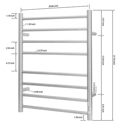 KEG Towel Warmer 8 Bars for Bathroom Freestanding or Wall Mounted Bath Towel Heater Plug-in with Built-in Timer Silver