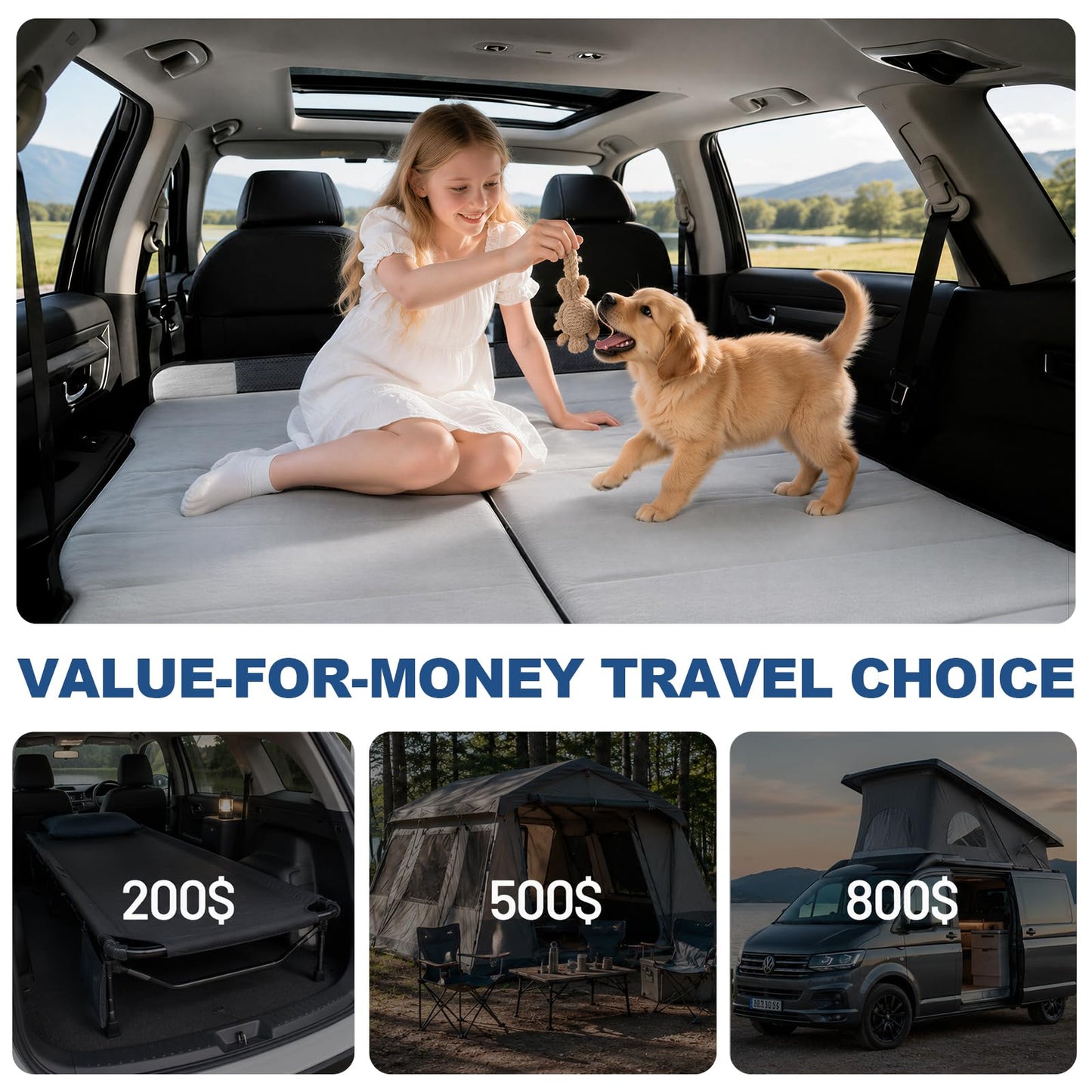 SXMMXS Car Camping Mattress for Ford Explorer, No Inflation Needed, Foldable Foam Trunk Bed, SUV Air Mattress Alternative for Travel Sleeping, Ideal for Camping Essentials and Road Trips, Gifts