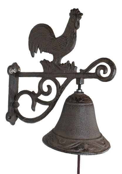 Ebros Gift Cast Iron Rustic Vintage Western Farmhouse Rooster Chicken Door Wall Dinner Yard Bell Outdoor Southwestern Farm Cowboy Cowgirl Accent Bells