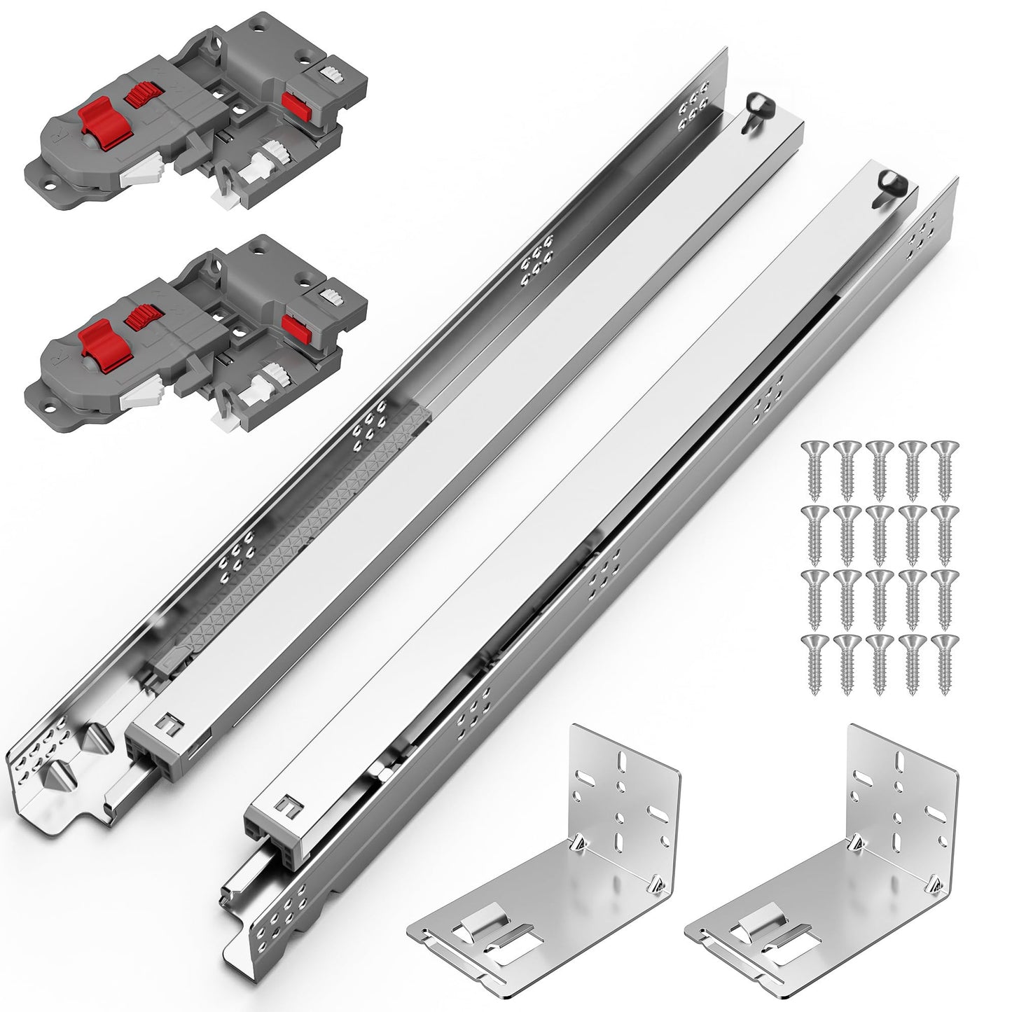 Chibery 12 15 18 21 Inch Undermount Soft Close Drawer Slides, Full Extension 3D Locking Device, Rear Mount Brackets, Concealed Bottom Mount Rails for face Frame Cabinet, 100 LB（21 inch, 6 Pair）