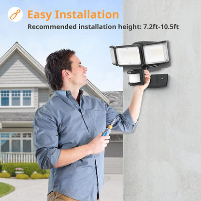 LEPOWER Battery Powered LED Flood Light Outdoor,1500LM Motion Sensor Security Lights,5000K, IP65 Waterproof,Wireless Flood Light Battery Operated,3 Head Motion Detector Lights for Garage,Yard,Porch