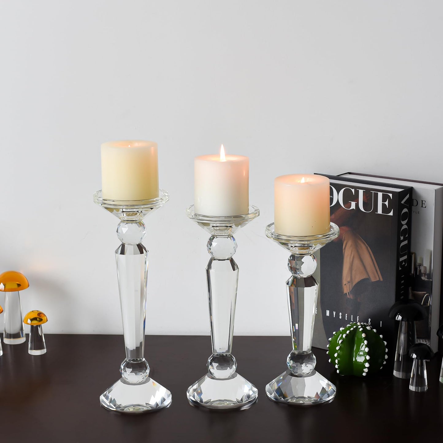 DONOUCLS Crystal Candle Stick Holders Set of 3, Clear Crystal Taper/Pillar Candles Holder Table Centerpieces for Party and Wedding Decoration, Comes with Gift Box