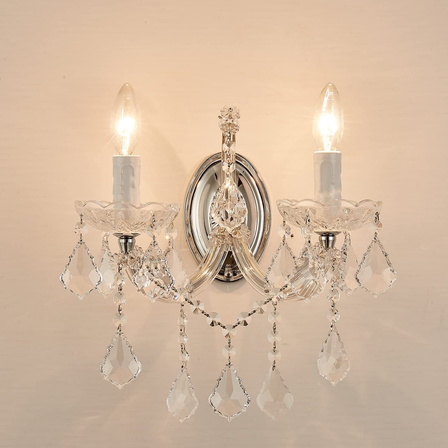 TMAFON Crystal Wall Lights, Modern Sconces - Brilliant 2 Light Maria Theresa Wall Lamp Light Fixtures, Wall Mounted Lamp for Bedroom, Living Room, Bedside, Corridor