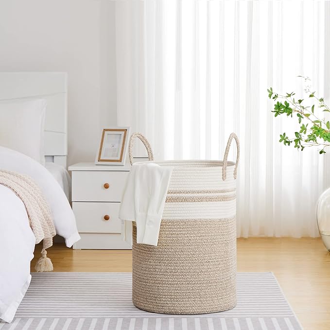 VIPOSCO Large Laundry Hamper, Tall Woven Rope Storage Basket