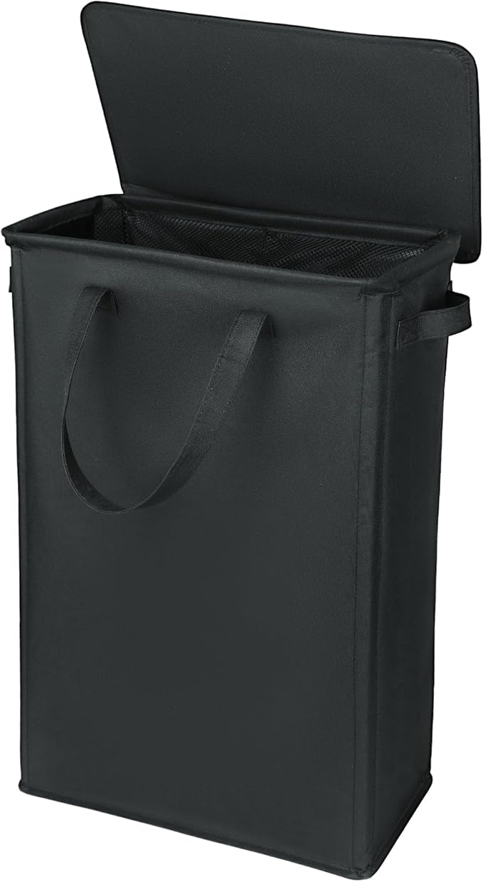 Slim Laundry Basket with Lid and Handles, Foldable Laundry Basket