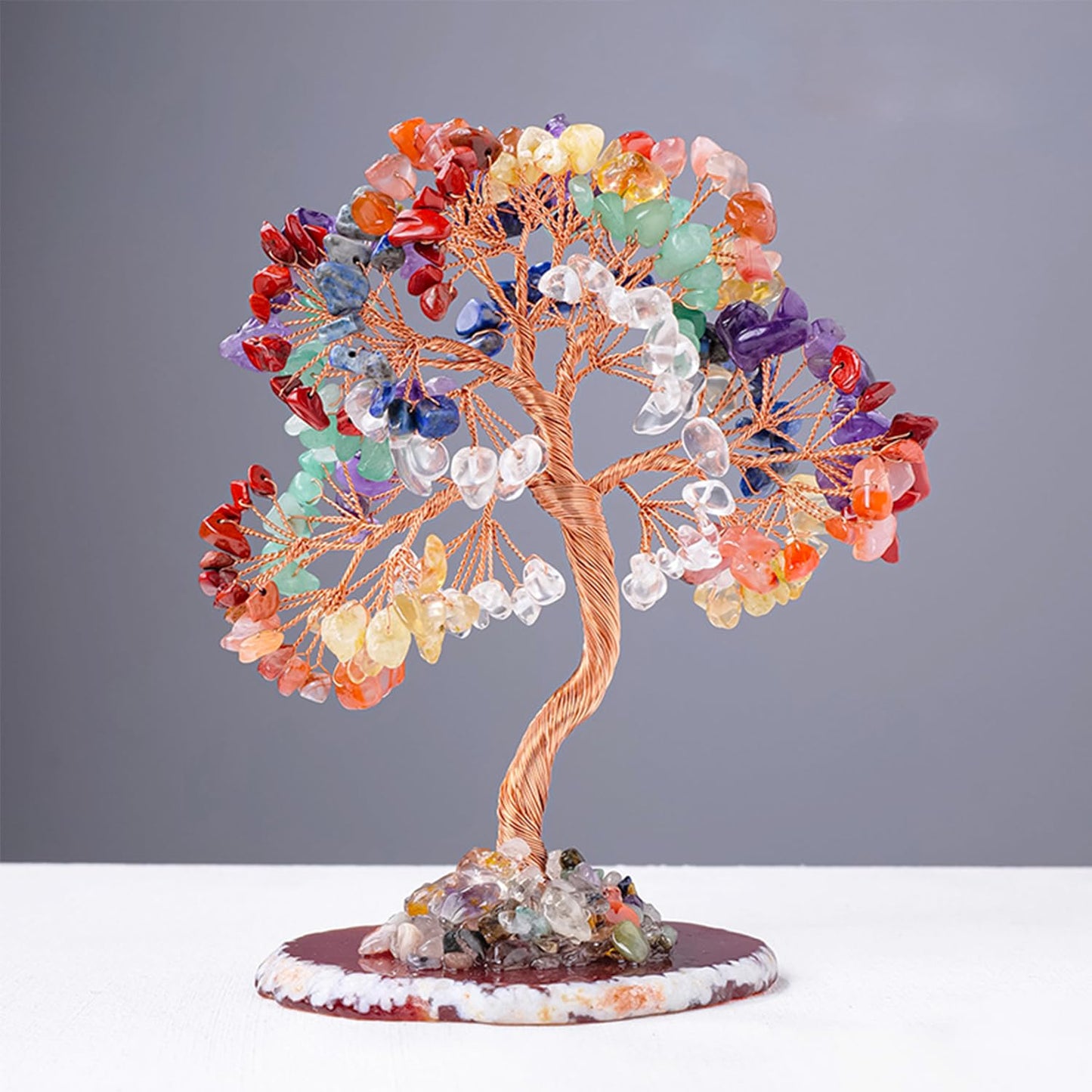 Crystal Tree of Life Decor, 7 Chakra Stones Gemstone Money Tree, 6.3 Inch Mini Bonsai for Desk, Feng Shui Decor, Gifts for Women
