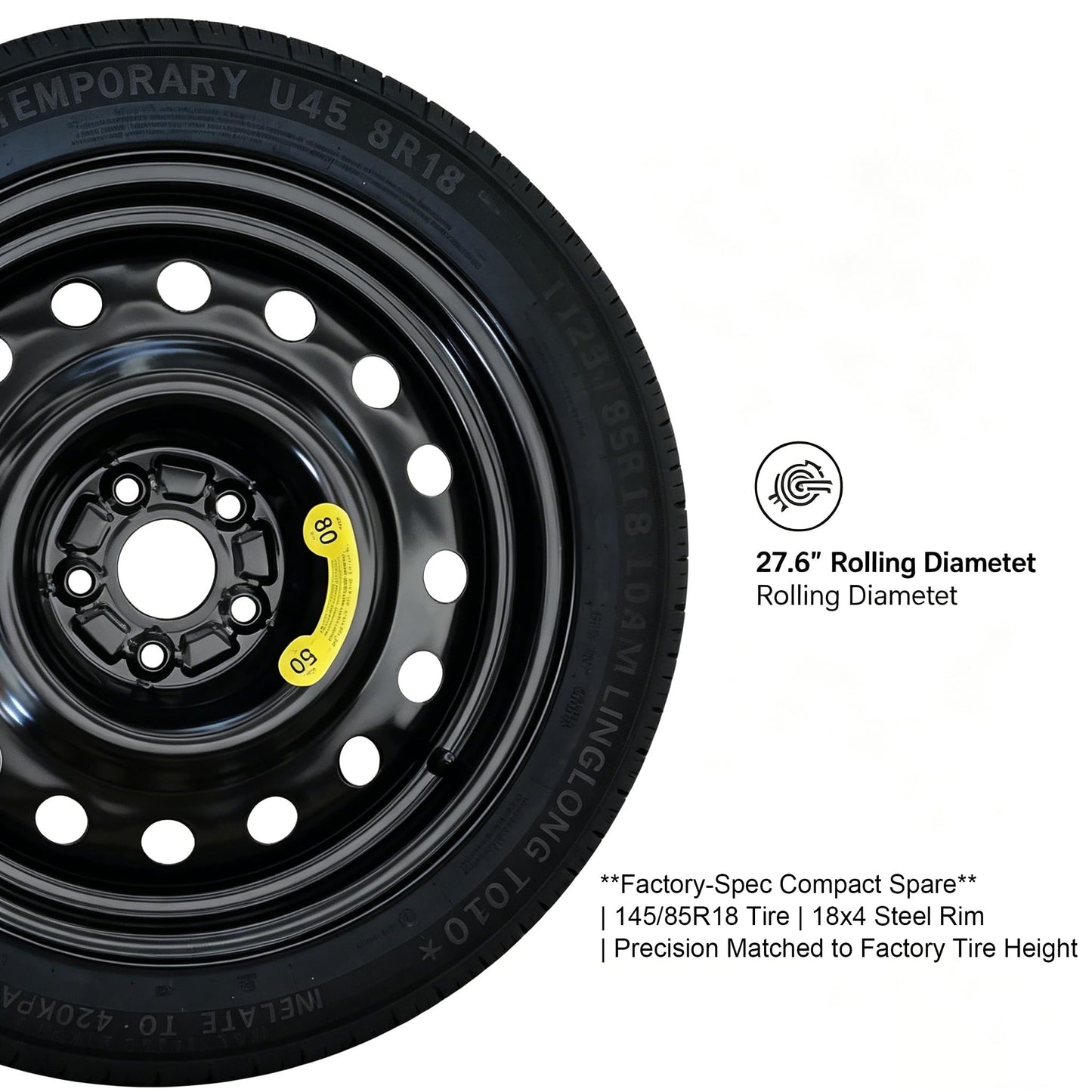 Afolonsh Spare Tire Kit Compatible with 2023-2026 Toyota Corolla Cross (Including Hybrid)| 145/85R18 Spare Wheel on 18x4 Rim 5x114.3 Bolt Pattern | Includes Car Jack Kit & Tire Carrying Case
