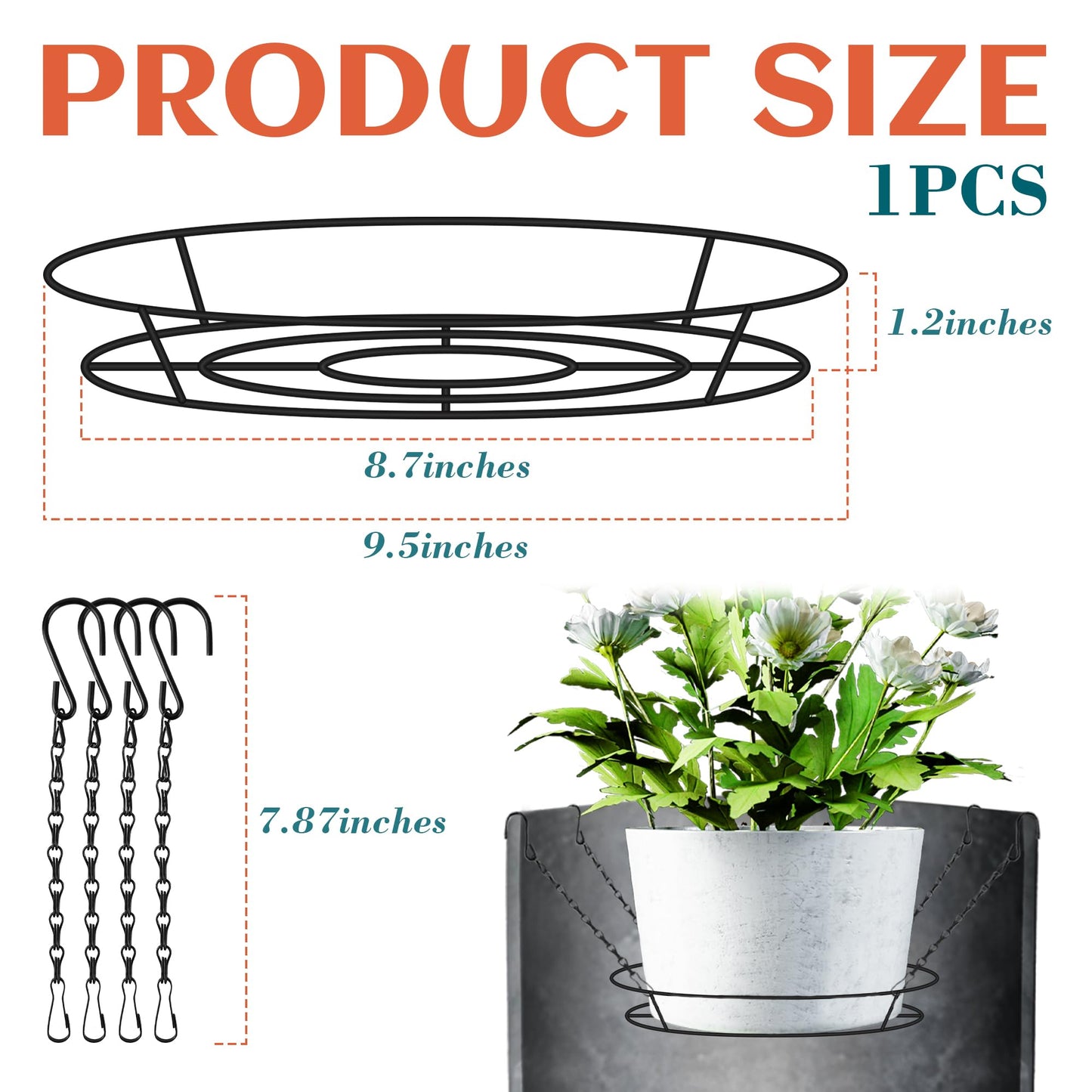 Adjustable Planter Inserts for Large Pots, 12-18" Plant Risers for Inside Pots, Black Stainless Steel Planter Insert with 4Hooks, Chain Pot Fillers for Tall Round Planters to Reduce Soil (1, black)
