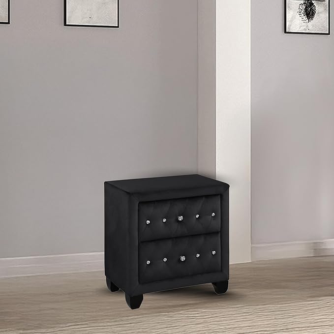Sophia Modern Style Crystal Tufted 2-Drawer Nightstand Upholstered