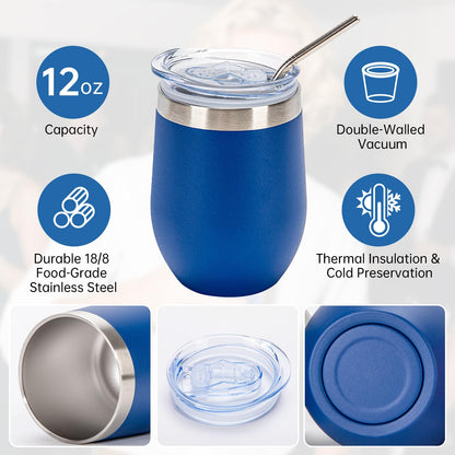 IEOVIEE 32 Pack 12oz Stainless Steel Wine Bulk Tumblers with Lids and Straws, Vacuum Insulated Double Wall Travel Coffee&Beer Mugs, Powder Coated Tumbler Bulk Cup for Cold and Hot Drinks(Mixed color)