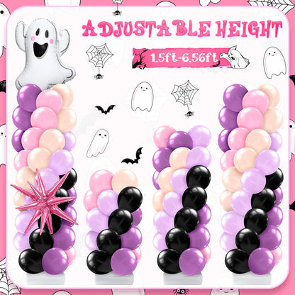 Kasyat 2 Sets Pink Purple Halloween Balloon Column Stand Kit Purple Pink and Black Arch Garland Kit with Cute Ghost Explosion Star Foil Balloons for Spooky Birthday Party Halloween Party Decoration