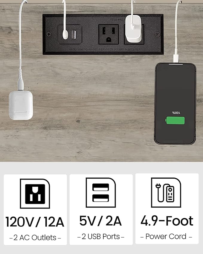 TUTOTAK End Table with Charging Station, Small Side Table with Outlets