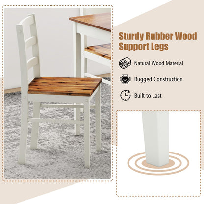 Tangkula Dining Table Set for 4, Solid Wood, Farmhouse Dinette Set w/Rubber Wood Legs, Mid-Century Modern, Compact Dining Table and Chairs Set for Kitchen, Dining Room (Brown+White)