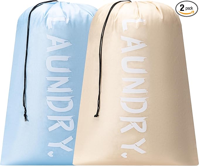 2 Pack 28" x 40"Travel Laundry Bag, Machine Washable Dirty Clothes Organizer