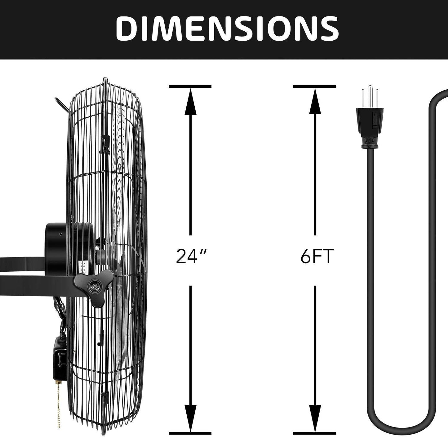 Simple Deluxe 24 Inch Industrial Wall Mount 3 Speed Commercial Ventilation Metal Fan for Warehouse, Workshop, Factory and Basement, Black