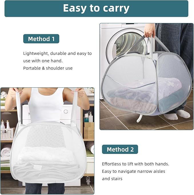 Collapsible Laundry Basket, 90L Large Foldable Mesh Pop Up Hamper