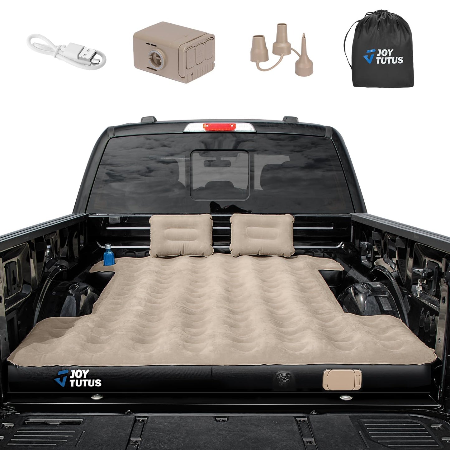 JOYTUTUS Truck Bed Air Mattress for 6.4-6.7Ft with Built-in Air Pump, Full Size Inflatable Mattress Short Beds for Outdoor Camping,with Carry Bag&Cup Holder