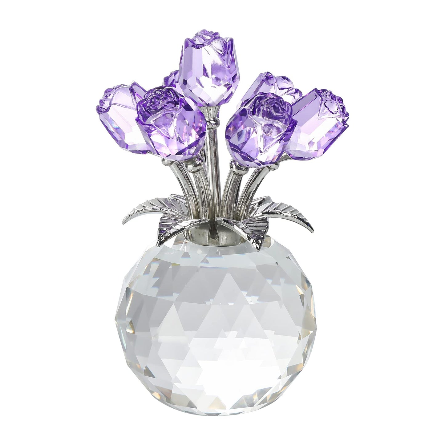 Crystal Rose Figurines Gifts for Women Valentine's Day, Glass Floral Ornament for Mother's Day Birthday Christmas Amethyst Collectible Rose Flowers Anniversary Floral Presents for Her (Purple)