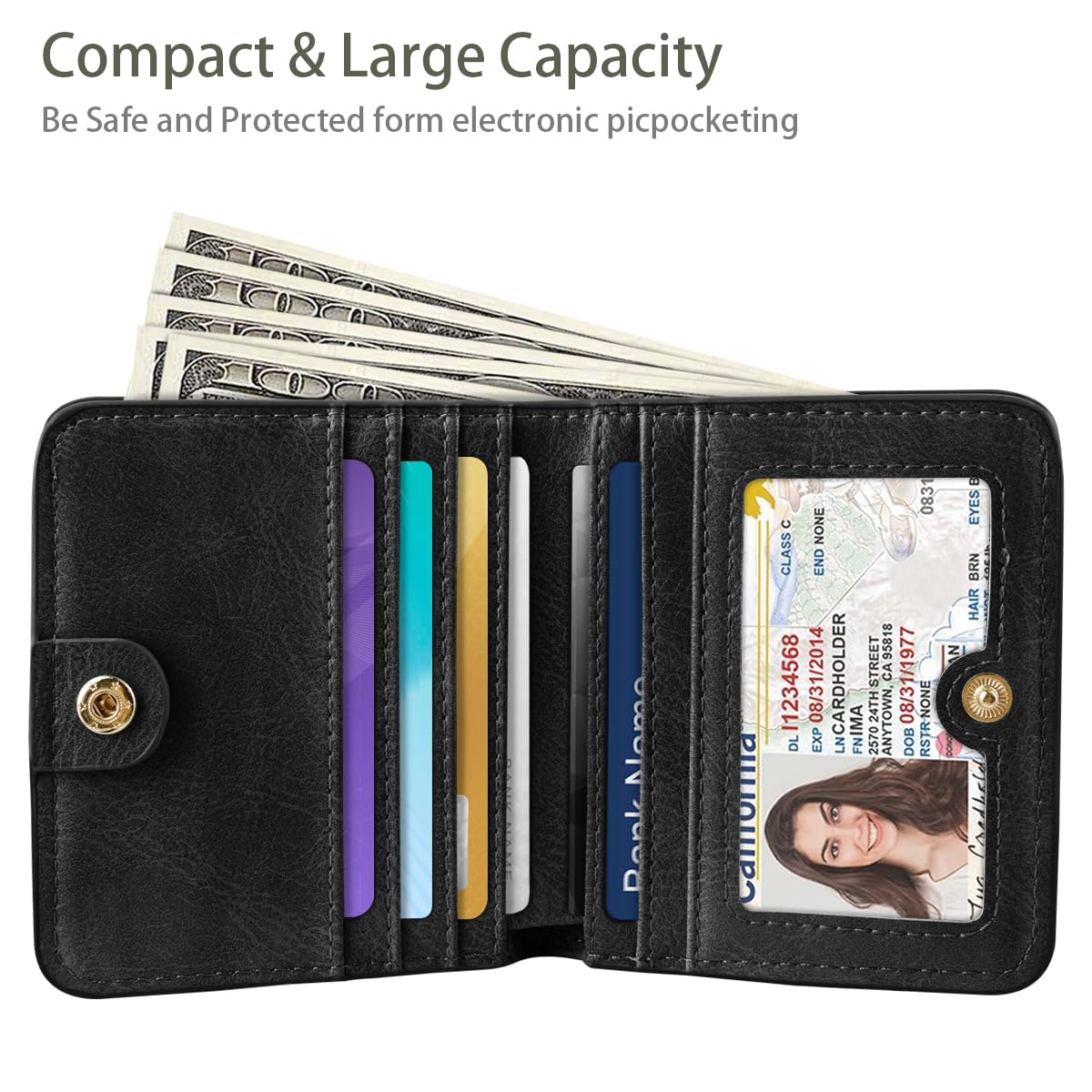 Simikol Womens Small RFID Blocking Wallet Compact Bifold Pocket Cute Credit Card Holder Leather Coin Slot Ladies Mini Purse with ID Window, Dried Flowers