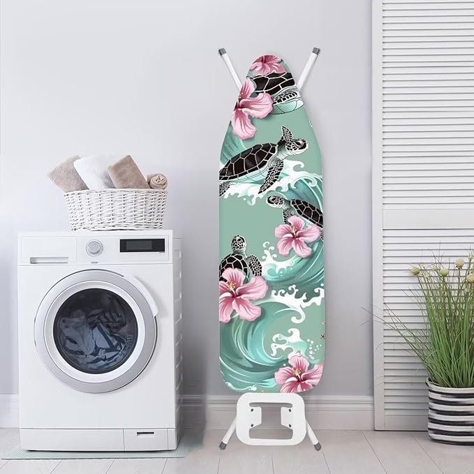 Sea Turtle Print Iron Board Cover 15x54 Inch, Hibiscus Printed Ironing Board