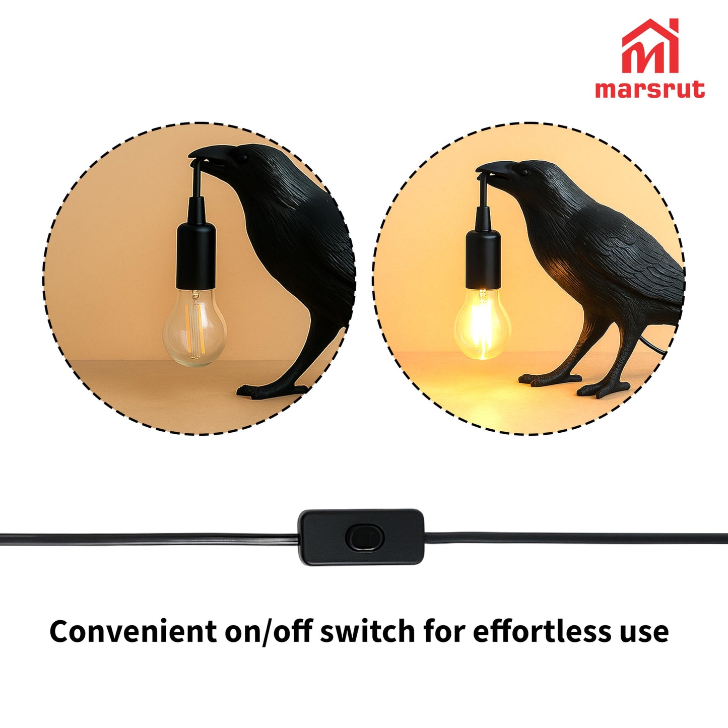 Crow Lamp Holding Light Bulb, Raven Bird Halloween Table Lamp Home Decor, Dark Academia Gothic Styling, Victorian Lifelike Novelty Animal, for Bedside Bedroom Living Room Desk Floor, 11.6 x 6.9 inches